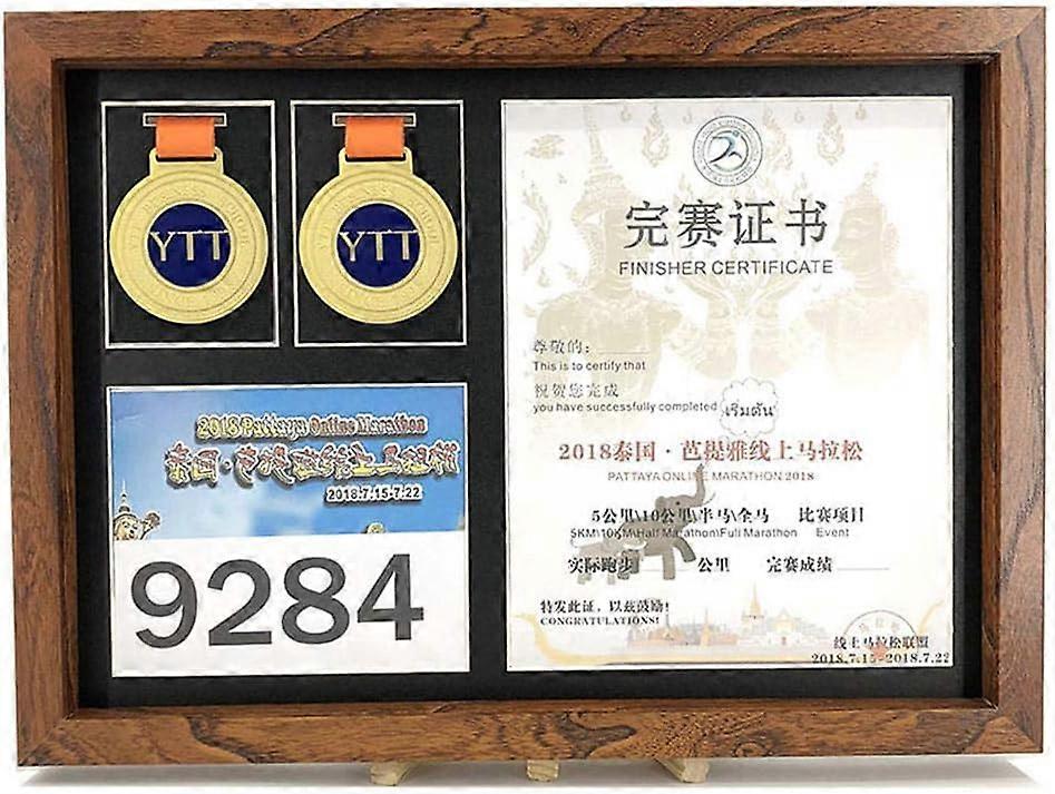 A3 Wooden Photo Frame and Medal Display Box for Marathon Awards and Badge Wall Mount