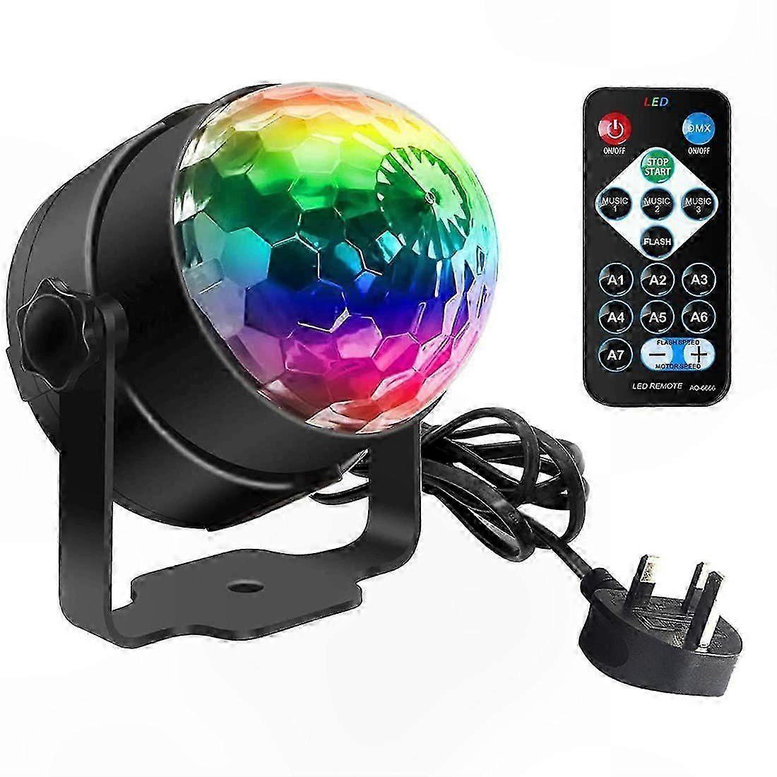 Mini Disco Ball Light, LED Party Light with Music Control, 360 Rotating RGB Stage Light, Remote Control for DJ Events and Home Parties