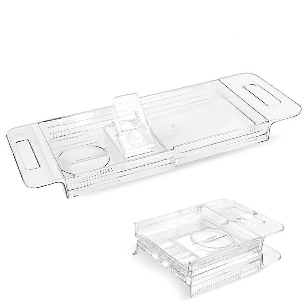 Adjustable Bathtub Tray with Drain Holes, Expandable Transparent Bath Caddy for Spa Relaxation, Fits Most Tubs