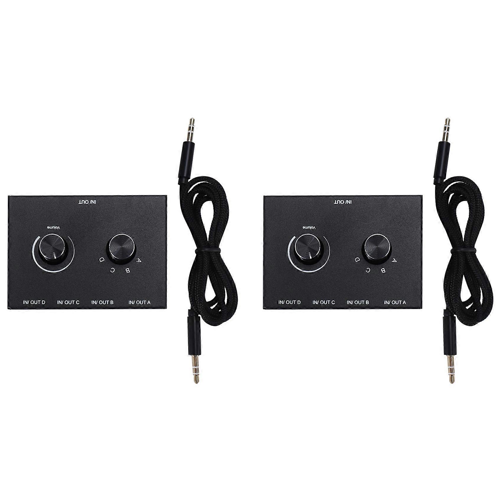 2X 4 Port Audio Switch, 3.5mm Stereo AUX Audio Selector, 4 Input 1 Output/1 Input 4 Output Audio Switcher Box