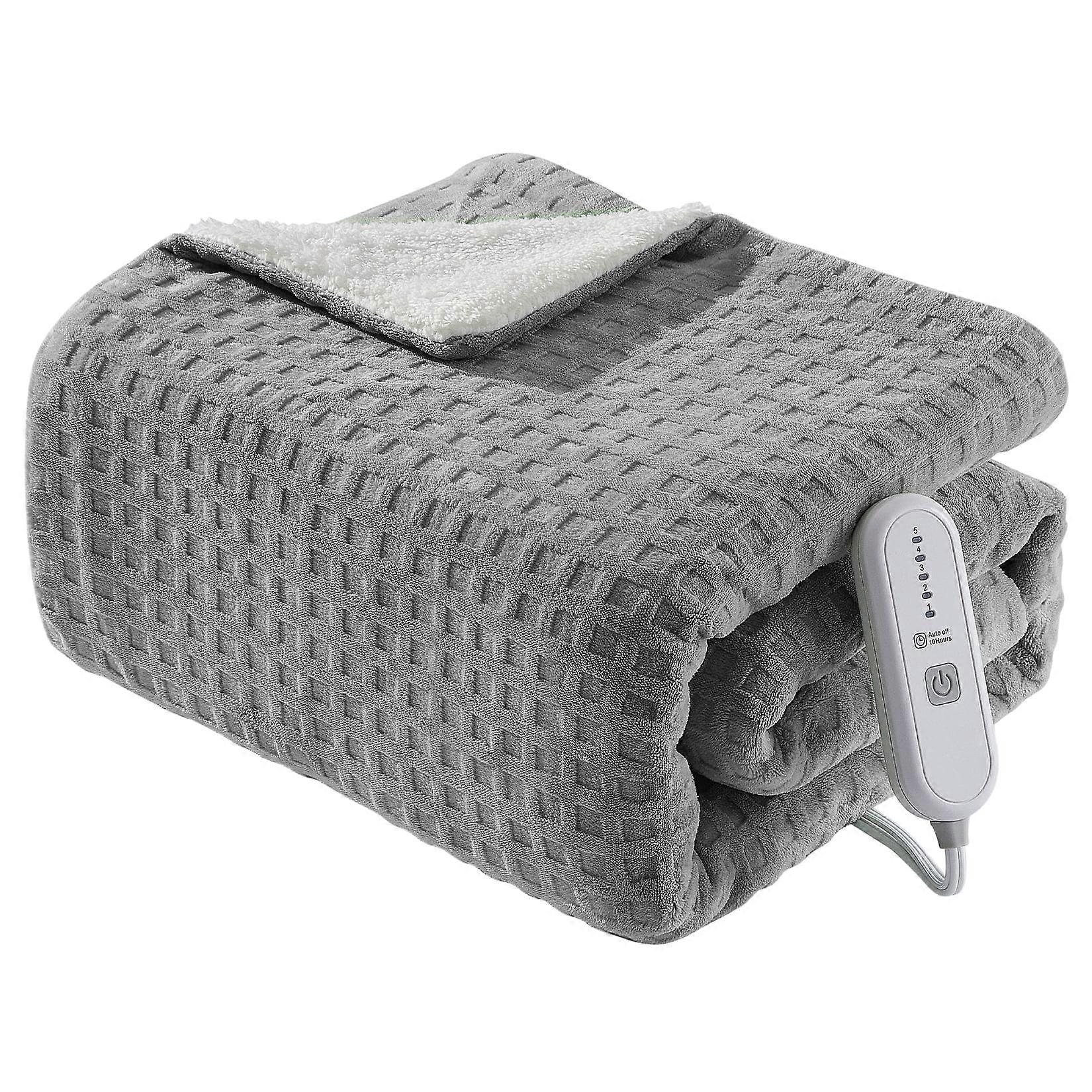Whizmax Electric Heated Blanket Twin Size, 5 Heating Levels & 10 Hours Auto Off, Soft Flannel & Sherpa, Grey 62" x 84"