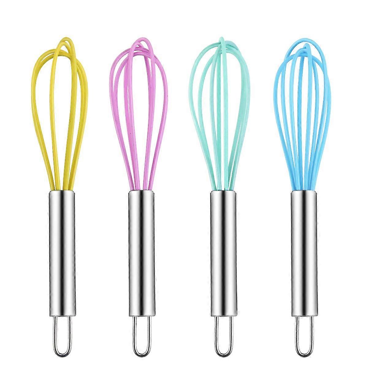 Mini Silicone Whisk Set 6 Inch – 4 Colorful Nonstick Whisks with Stainless Steel Handle, Dishwasher Safe