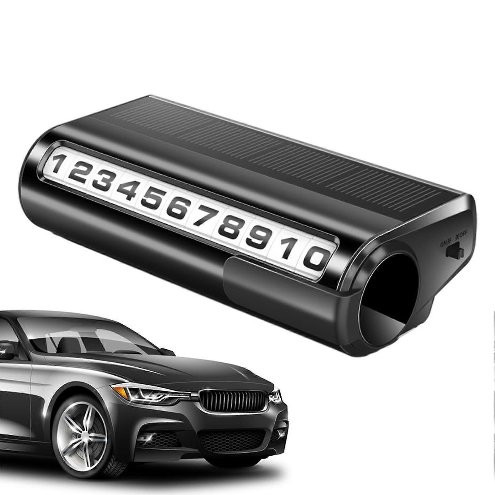 Solar Powered Temporary Parking Number Plate with Adjustable Privacy Cover and Adhesive Car Dashboard Mount