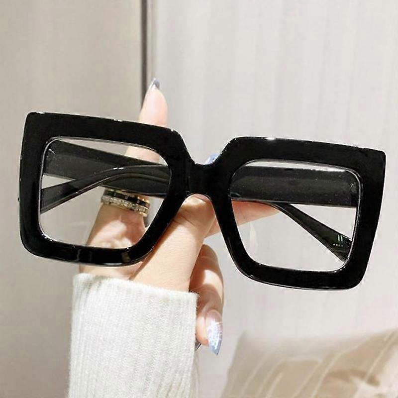 1 pair of neutral retro oversized square frame glasses, high-quality PC frame is lightweight, comfortable and versatile, suitable for daily 
