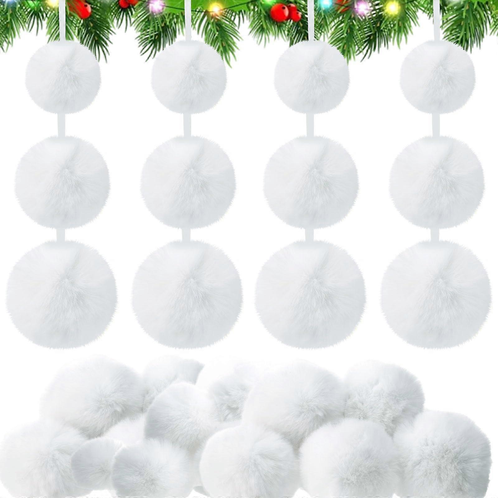24 Pcs White Furry Christmas Ball Ornaments Set with Soft Faux Fur Texture in 3 Sizes for Tree Decor