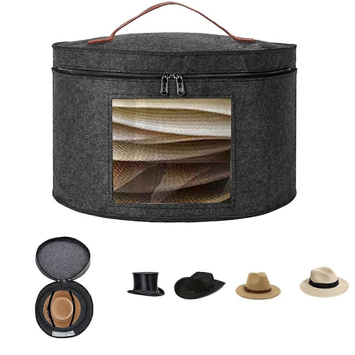 Hat Storage Box Large Capacity Foldable Travel Hat Carrier Case with Zipper Dustproof Black