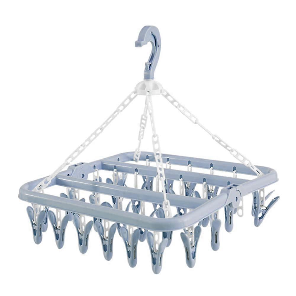 Clothes Drying Rack with 32 Clips, Foldable Hanging Laundry Hanger for Socks and Underwear