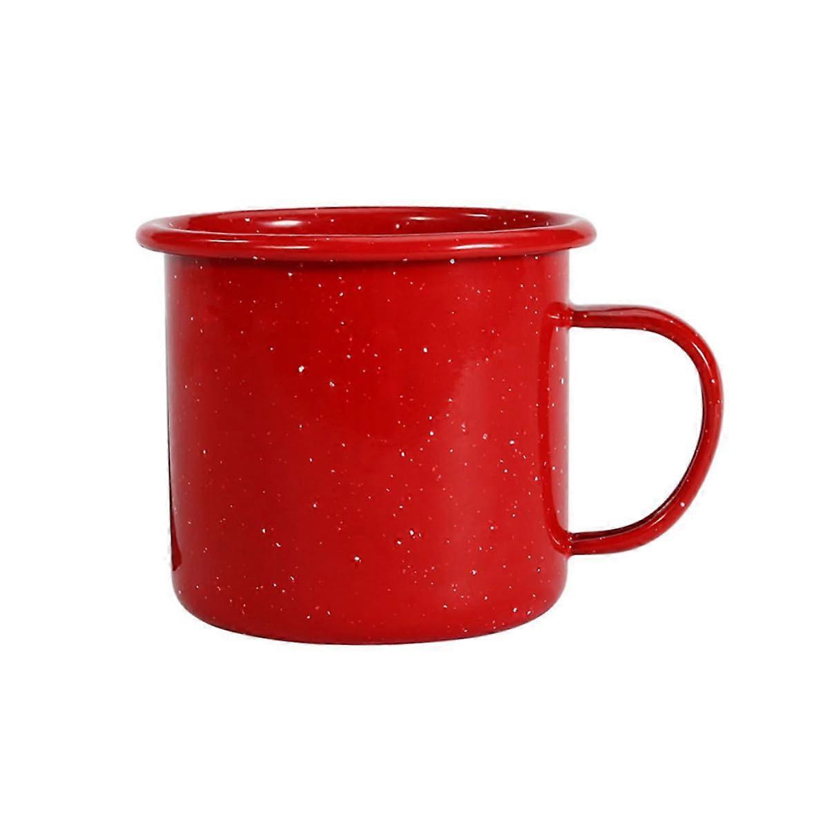 Enamel Coffee Mug with Starlight Pattern, Curled Edge, ChipResistant Red Cup for Tea and Espresso