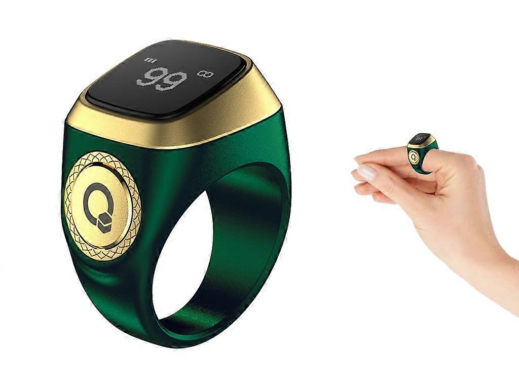 Smart Tasbih Ring with OLED Display, Bluetooth Digital Prayer Counter, Green 20MM Rechargeable