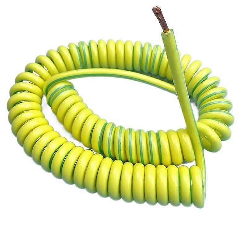 Yellow Green Single Core Spring Spiral Ground Wire, Oxygen Copper, Stretch 1m, 11AWG