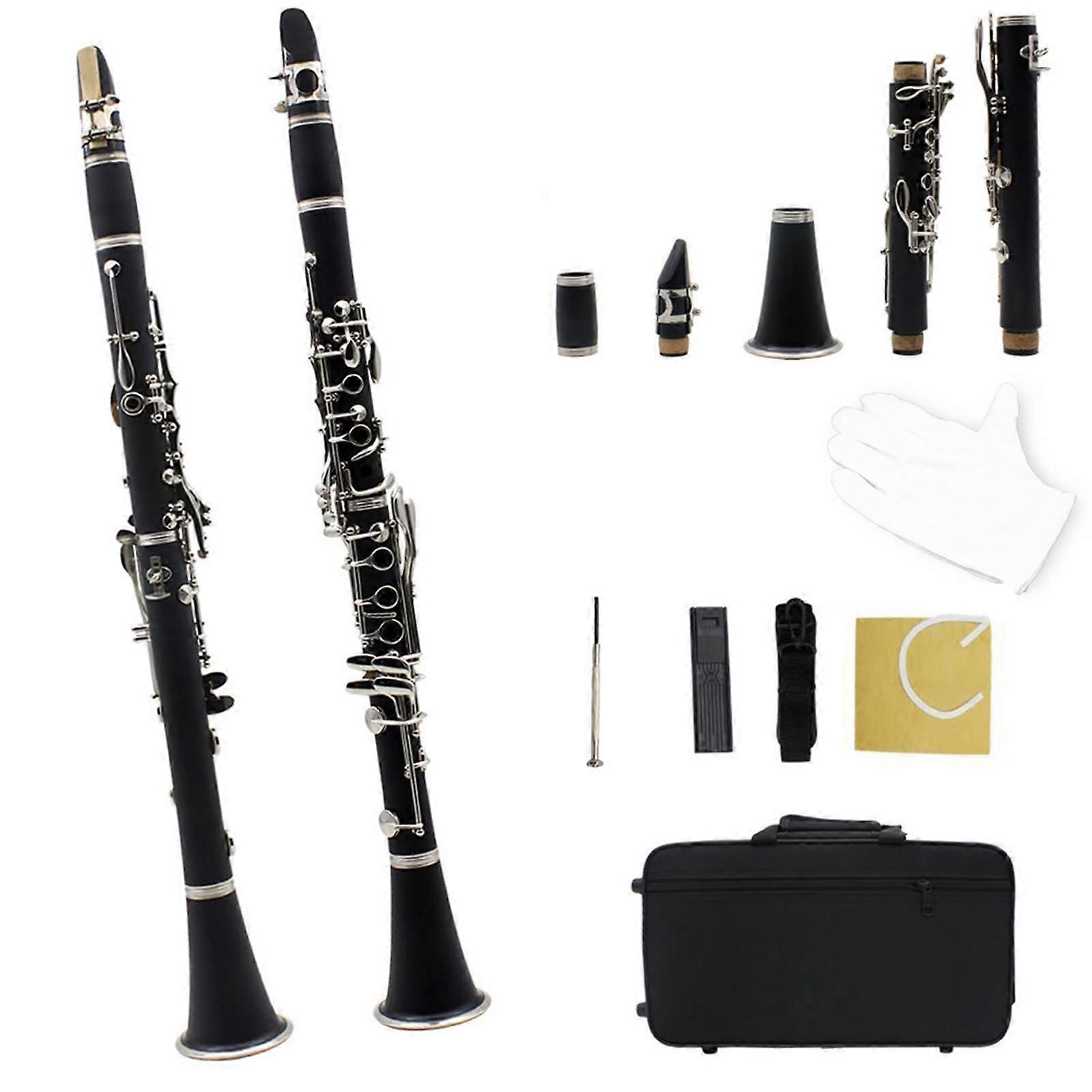 Bb Clarinet 17 Key Ebonite Student Clarinet with Case Accurate Pitch Control for Beginners Black