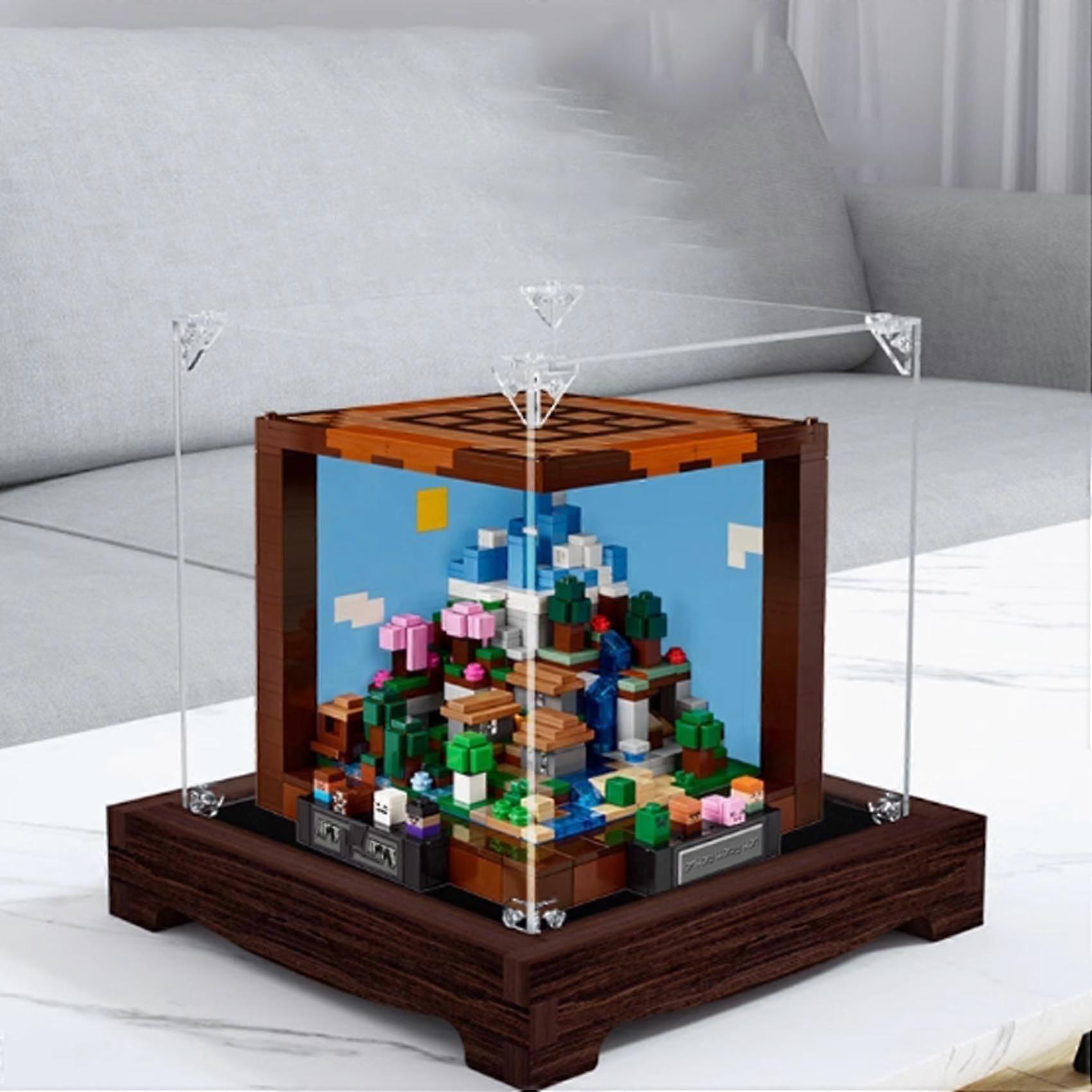 Acrylic Display Case for  21265 Workbench Model with Dustproof Clear Protection and Black Walnut Base