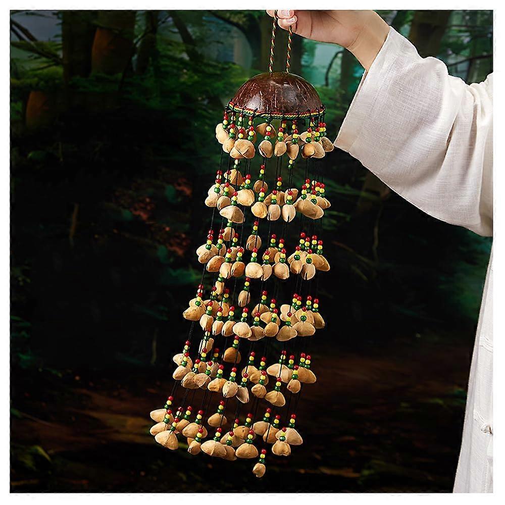 Handmade Fruit Shell Wind Chime with Comfortable Ring Handle for Outdoor Meditation and Unique Sound