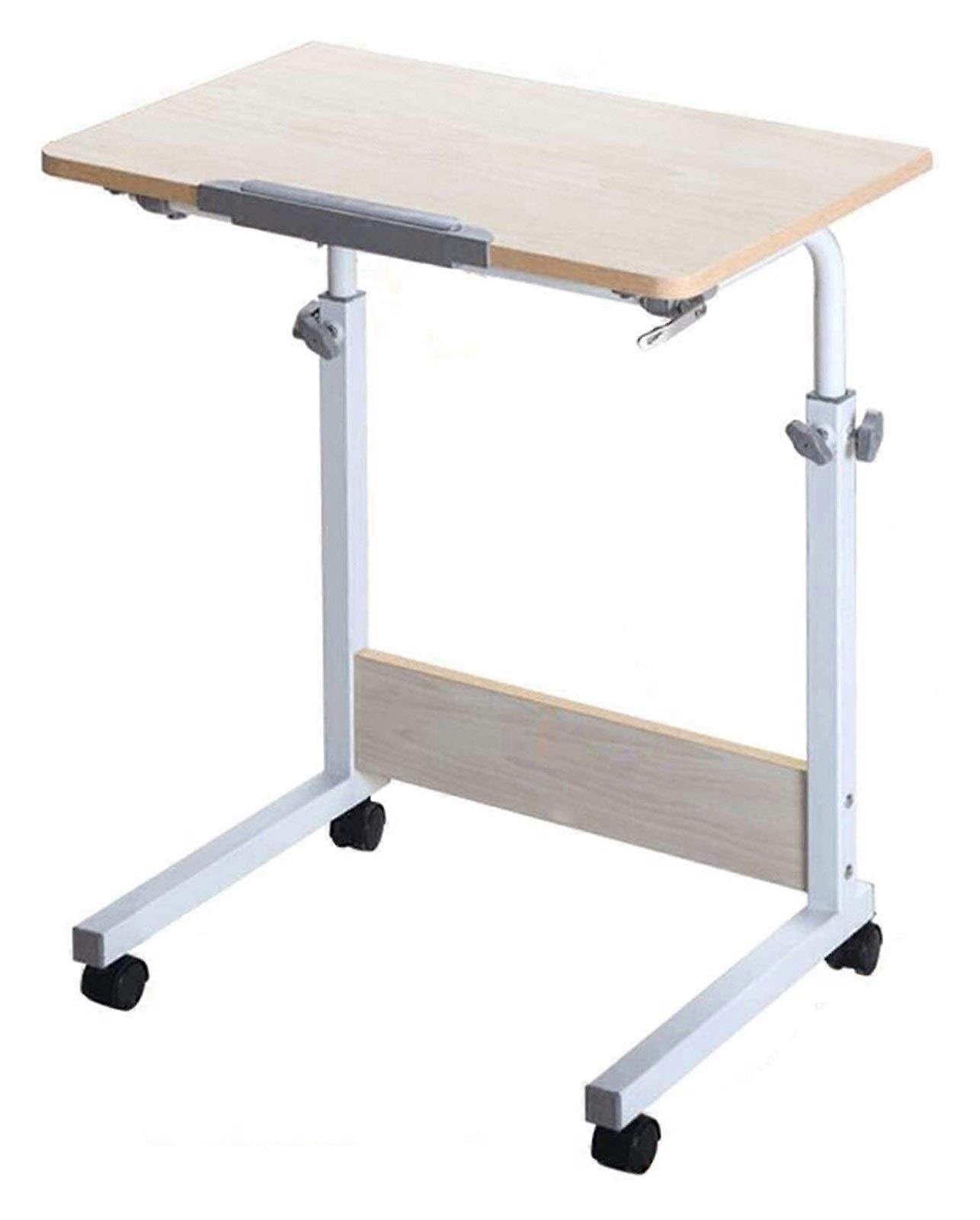 Height Adjustable Side Table for Bed and Sofa, White Maple 60x40cm Portable Computer Desk