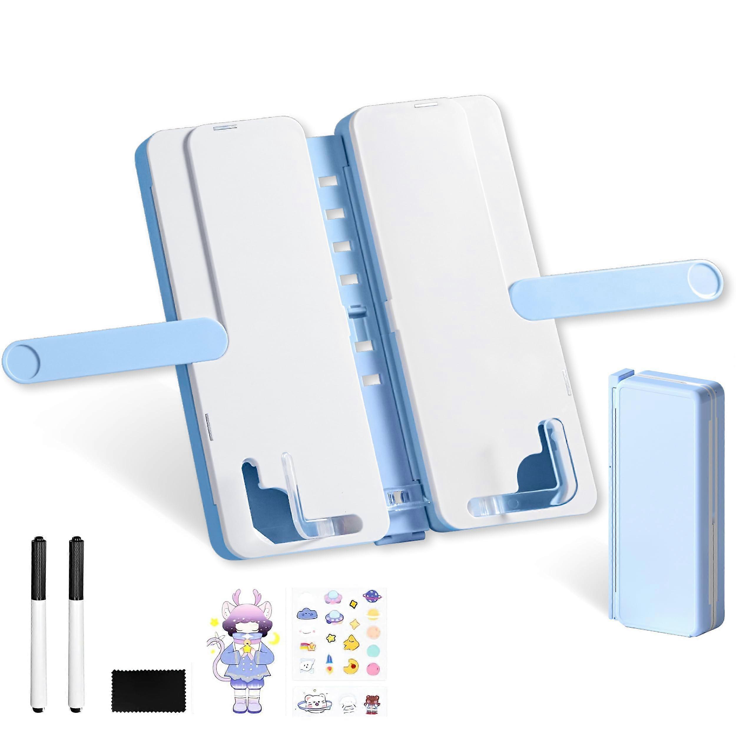 Adjustable Book Stand with Pencil Case, 2 in 1 Foldable Reading Holder for Study Desk, 7 Angle Adjustment