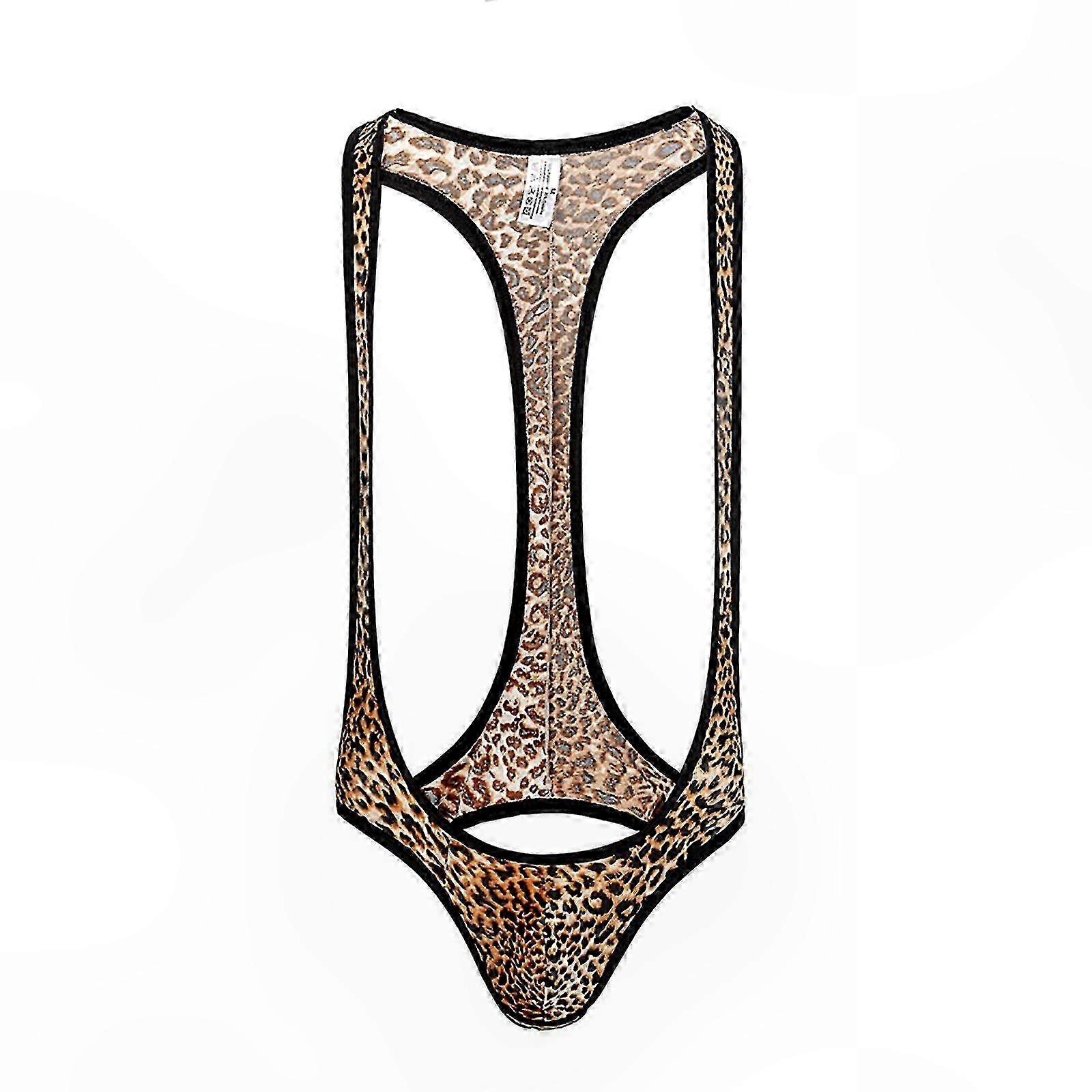 Leopard Print Men's Underwear with Open Back Design