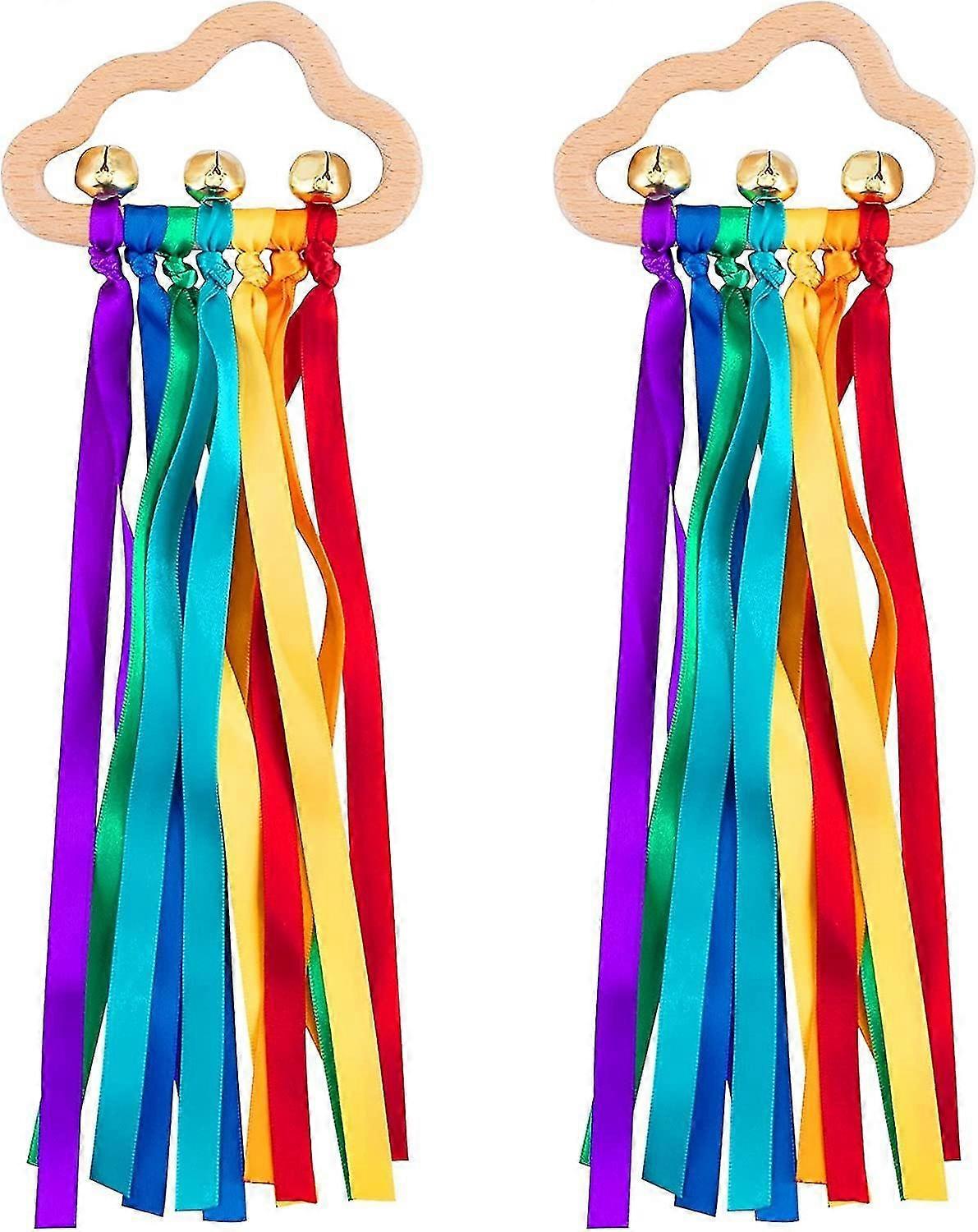 2pcs Rainbow Ribbon Wooden Ring fiis