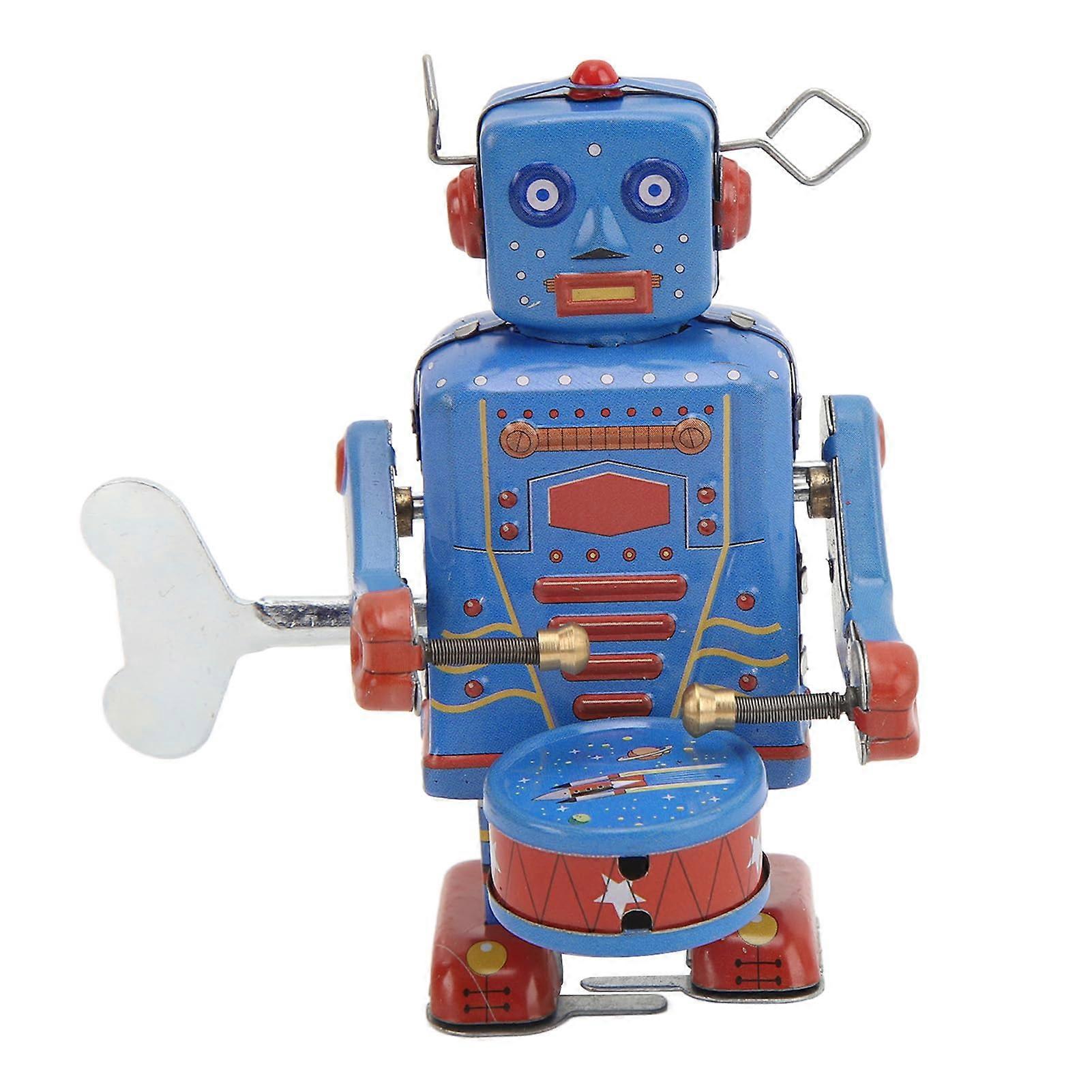 Vintage Wind Up Robot with Rhythmic Drum Action Retro Clockwork Collectible Handmade Decor