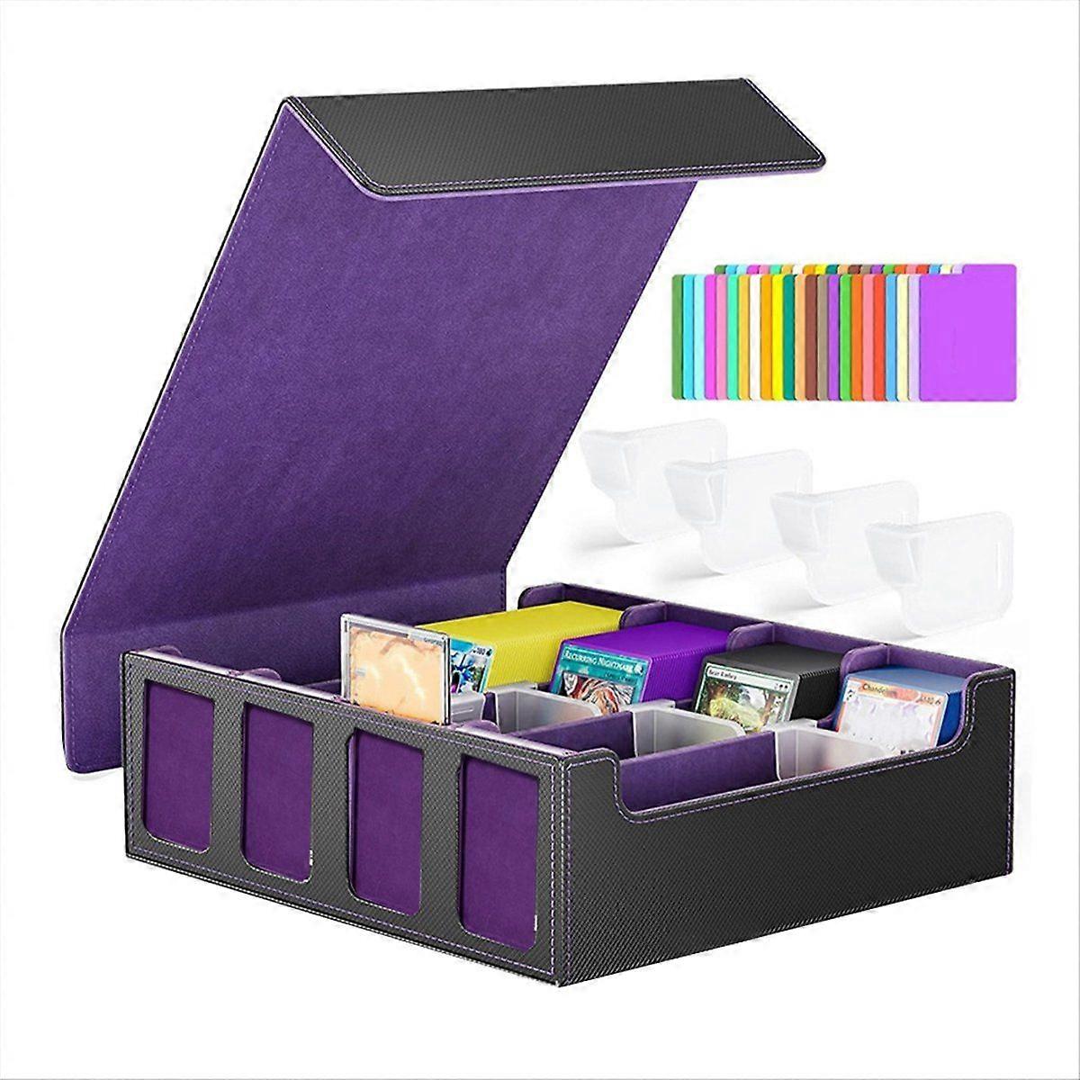 Trading Card Storage Box with Window, 4-Row Deck Case Black&