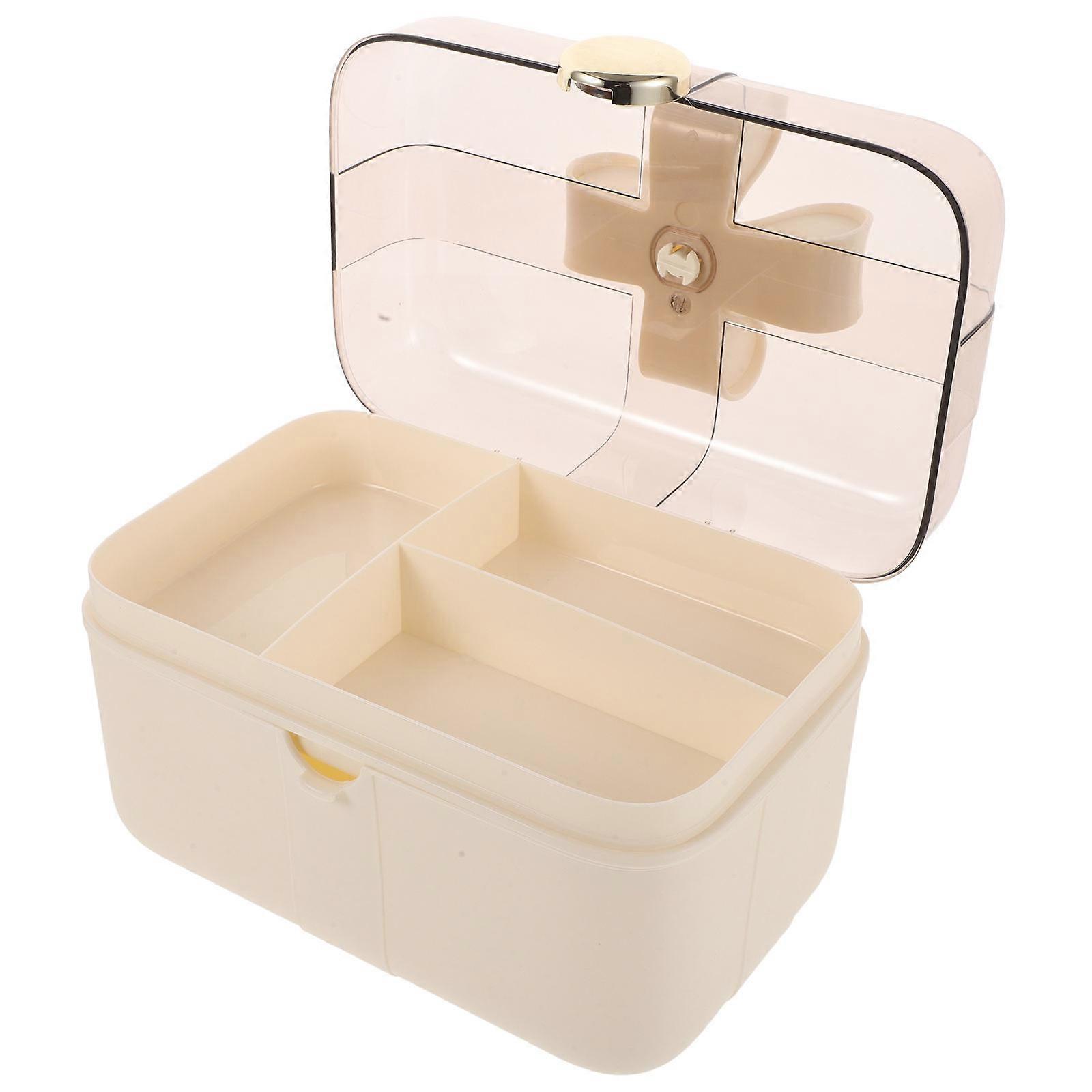 Hair Accessories Organizer Box for Storage with Double Layer Beige Plastic