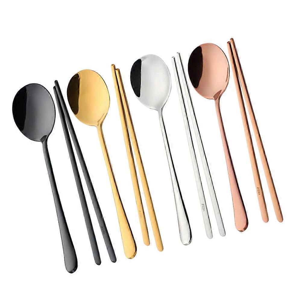Stainless Steel Flatware Set Korean Style for Eating Use 4Sets Assorted Color