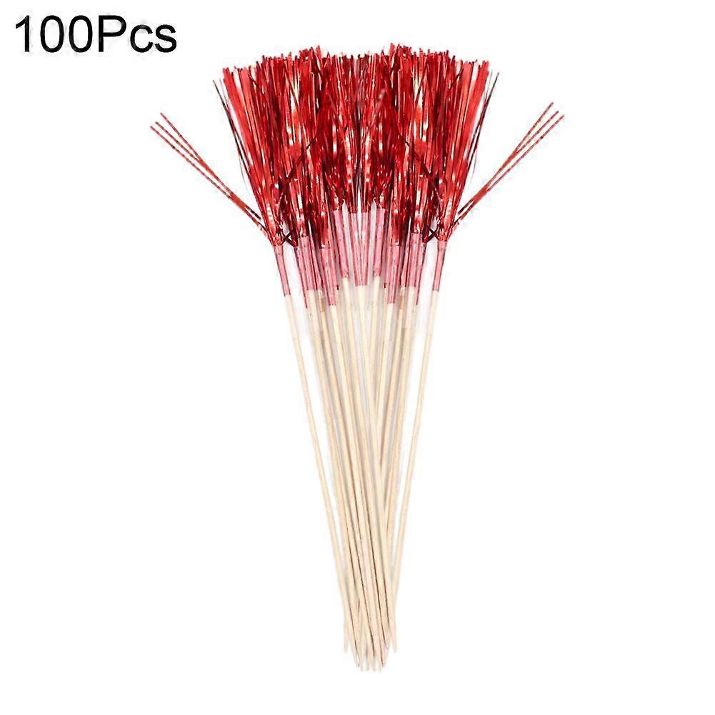 100 Stück bunte Quasten-Feuerwerks-Kuchenaufsätze, Einweg-Obst- und Dessertstäbchen