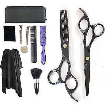 Professional Hairdressing Kit 9-Piece with Scissors, Thinning Shears, Combs, Clips and Cape