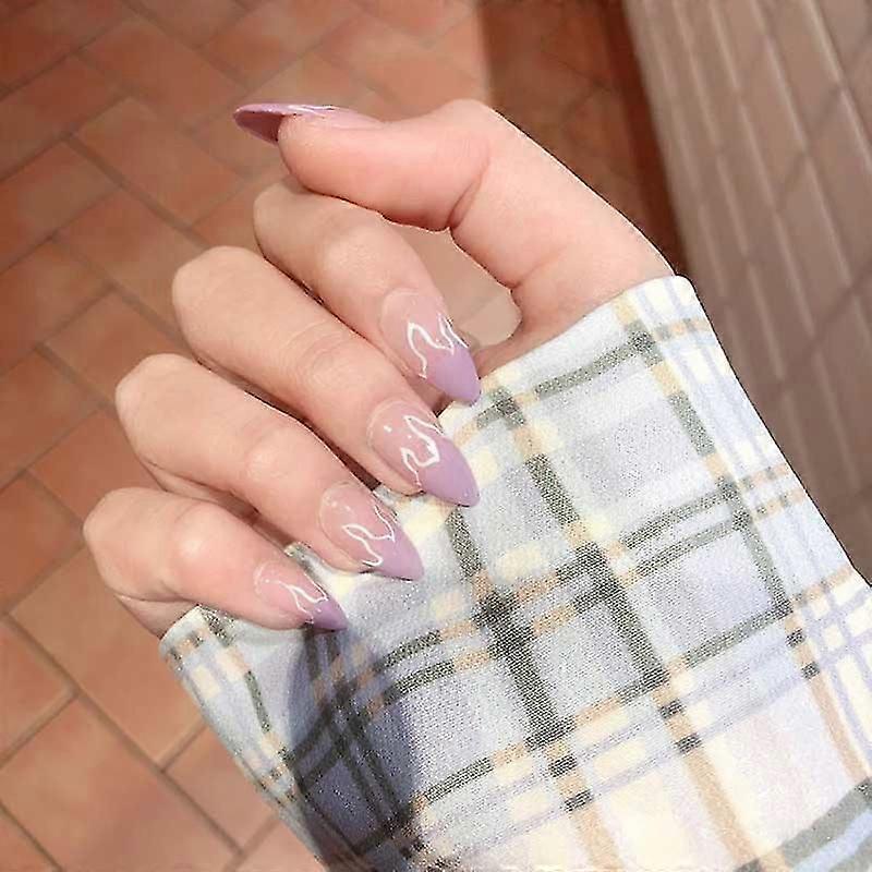24pcs Flame False Nails Detachable Gauze Manicure Patch