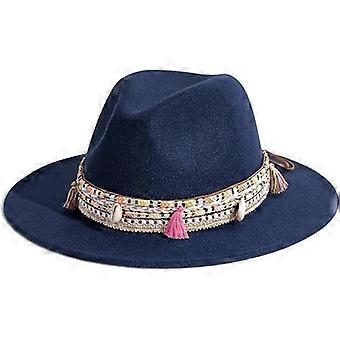 Women's Felt Fedora Hat Wide Brim Panama hatter med dusk