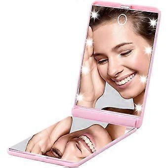 Compact Mirror- 1X/2X Magnifying Natural Daylight LED, Dimmable 8 LEDs Lighted Portable Folding Travel Mirror For Pocket, Purse, Gift -Pink