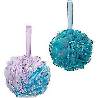 2-pack Bath Puff Soft Bath Purple And Green Extra-dense Shower Ball Loofah Sponge Body Gift