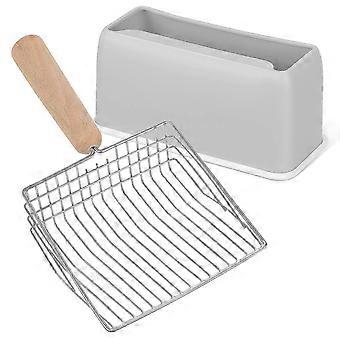 Grey Cat Litter Scoop with Comfortable Wood Handle and Metal Wires for Efficient Cleaning 1 Set