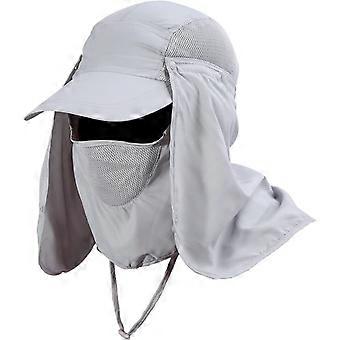 Abnehmbare Sonnenblende Hut 3 in 1 Full Face Cap Anti UV Full Face Nackenschutz Atmungsaktiv Quick Dry für Outdoor Angeln Wandern (Farbe: Grau)