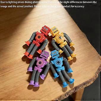 Telescopic Suction Cup Robot Fidget Toy 4-Pack, Sensory Pop Tubes with Spiral Limbs, Educational Robot Party Favors for Kids Anxiety Relief