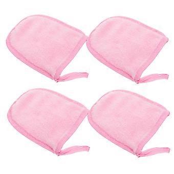 Pink Reusable Makeup Remover Gloves 4pcs Soft Cleansing Mitts for Gentle Skincare Routine