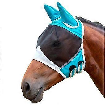 Máscara anti-moscas para cavalos, respirável, com proteção UV para orelhas, nariz e narinas, ideal para equitação. Fecho de velcro. Dimensões: 80x114x45cm.