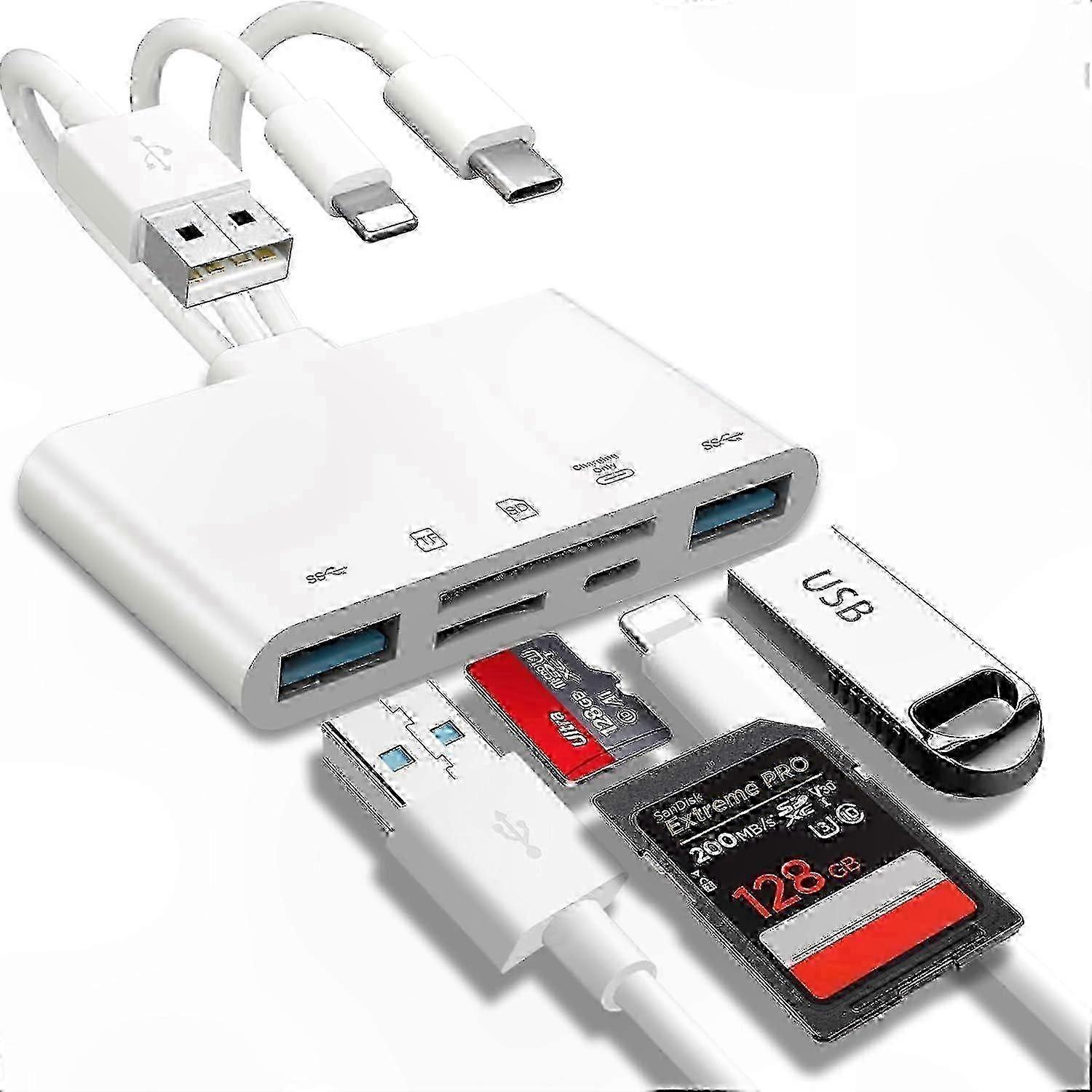 Multi-Function 5-in-1 Card Reader Adapter for USB C and USB A Devices with SD Slot