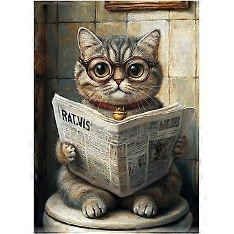 Scottish Fold Cat on Toilet Jigsaw Puzzle - Quirky Cat Reading Newwith Glasses - Cat Bathroom Decor Puzzles SQZ931