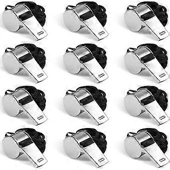 12 Pack Loud Stainless Steel Whistles with Lanyard, Ideal for Coaches, Referees, Emergency Signaling, Recreation