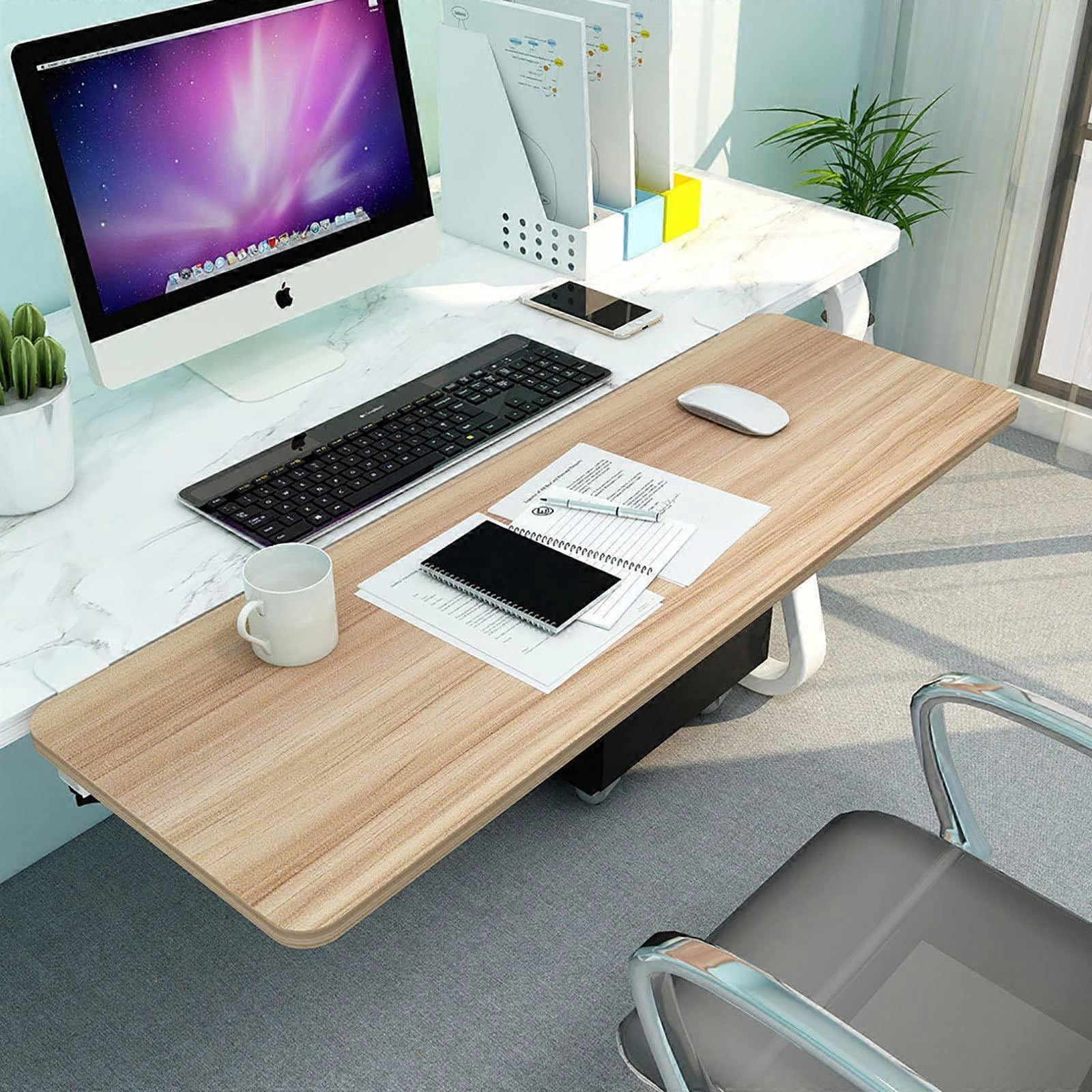 Foldable Desk Extender with Keyboard Tray, Ergonomic Armrest, ClipOn Mount, SpaceSaving Design