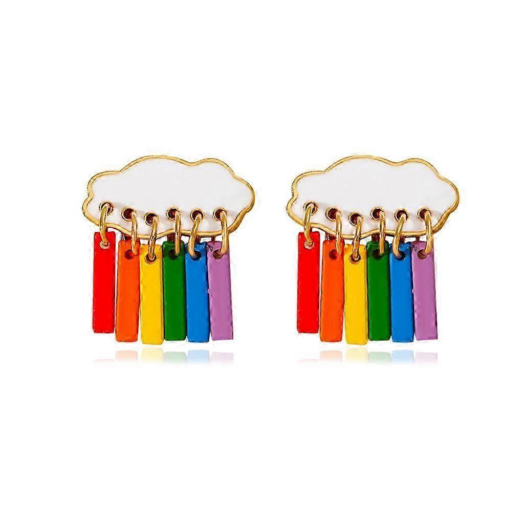 Hypoallergenic Earrings Rainbow White Clouds Raindrop Dangle Drop Stud Earrings