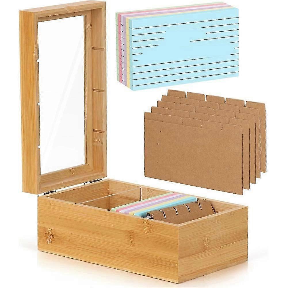 Bamboo 4-Compartment Index Card Box