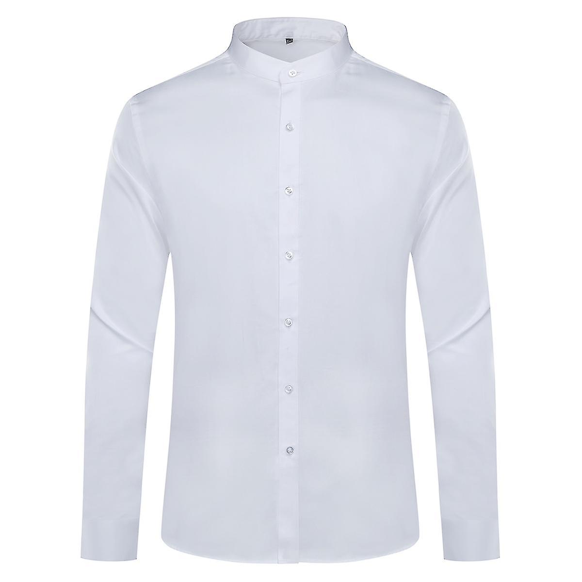 Herren Ständer Kragen Slim Fit Langarm Casual Button Down Kleid Hemden