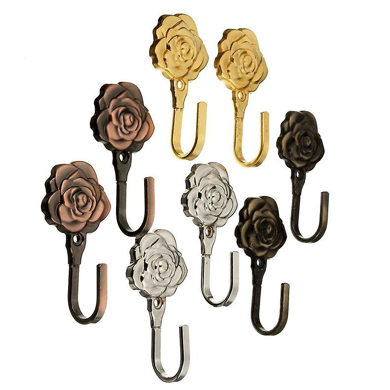 One Pair Rose Pattern Metal Curtain Hooks Wall Decorative Hookbacks Tiebacks Gold