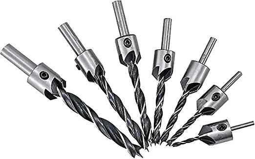 Set of 7 Countersink Drill Bits with HSS Drill Bits and Steel 45 Chamfer for Mortising Screws in Joinery Project