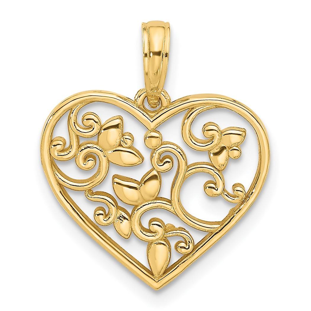 17.9mm 14k Solid Yellow Gold Fancy Love Heart Charm Pendant Necklace for Women - 1.6 Grams