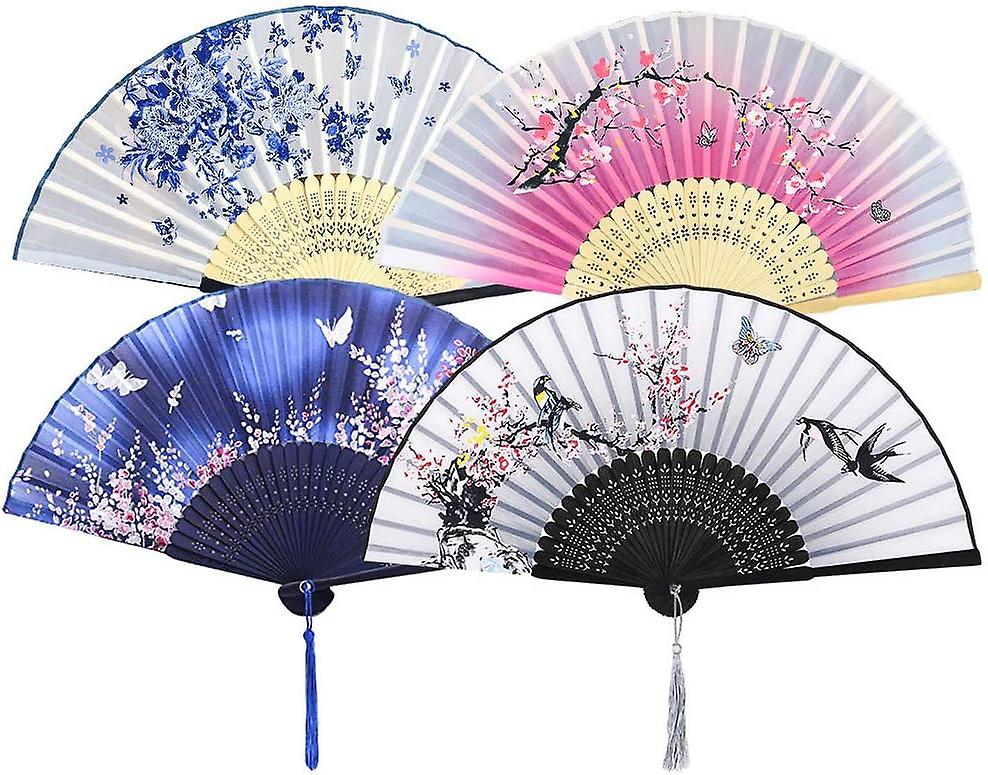 4 Pieces Chinese Style Hand Folding Fans For Women