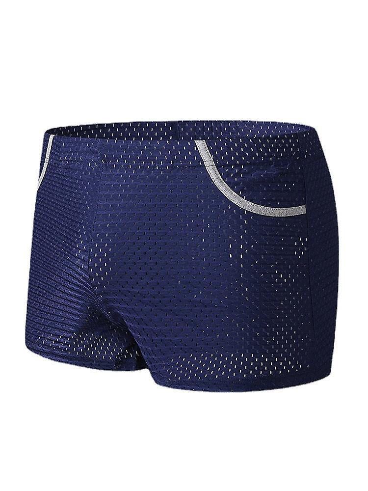 Men's Breathable Mesh Antibacterial Boyshorts Boxers With Pockets - Home Briefs