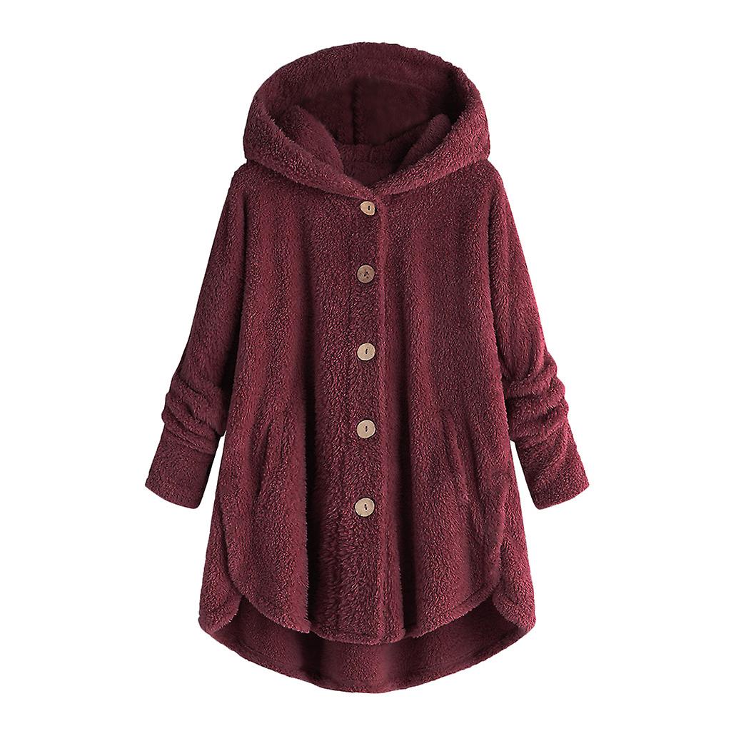 Women's Medium Length Plush Coat Solid Color Irregular Hem Hooded Coat For Women Winter Daily Wear
