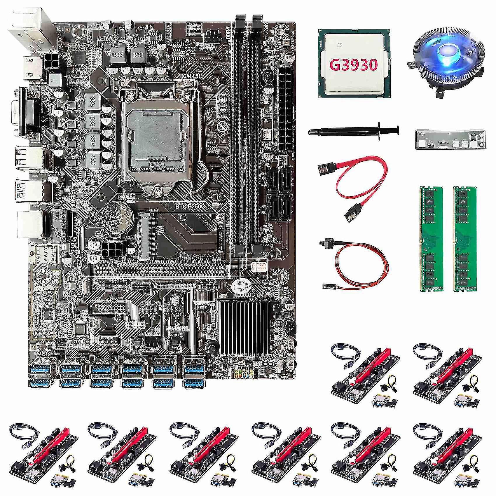 B250c Eth Motherboard+g3930 Cpu+8xver009s Riser+2x4g Ddr4 Ram+fan+sata Cable+switch Cable+baffle+th